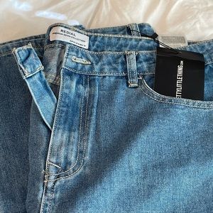 PrettyLittleThing straight let mid wash jeans.